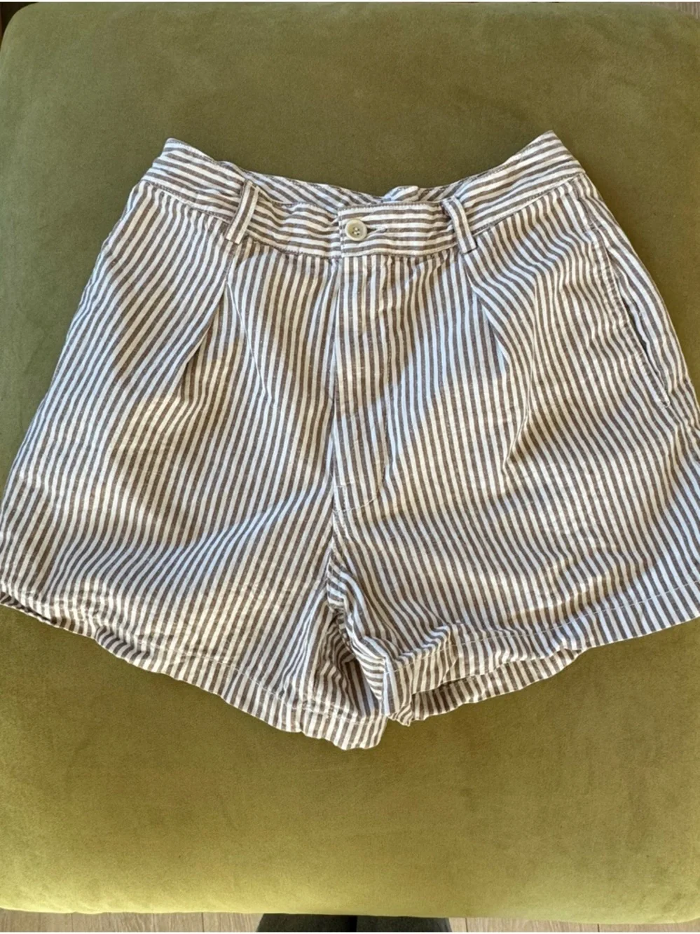 OZMA camp shorts in brown stripe linen medium - Picture 3 of 8